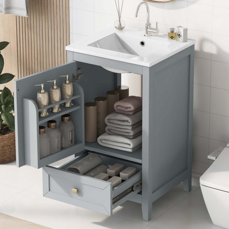 Meuble-lavabo de 20 po avec lavabo, Gris