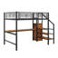 Lit mezzanine spacieux en métal avec bureau d'étude, escalier de rangement, placard et éclairage à DEL-134166261