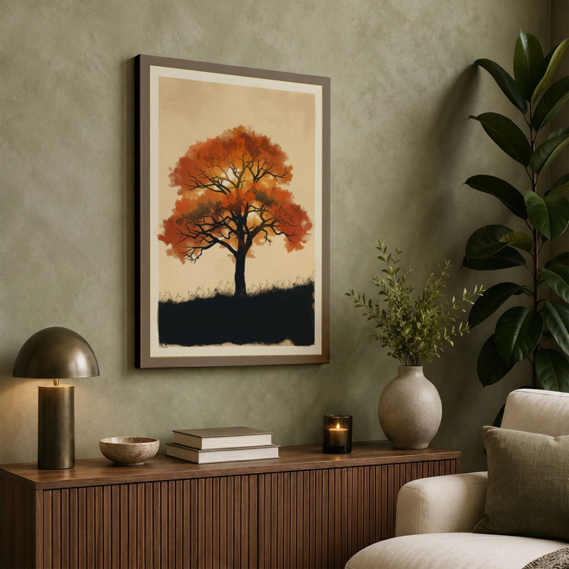 Autumn Tree Boho - Wrapped Canvas, 36x24 - 91.4 x 61.0 cm, Terracotta Border