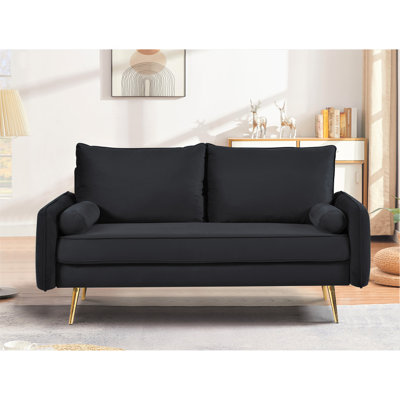 Causeuse moderne en velours à 2 places, canapé à garniture cloutée avec pieds en métal doré, canapé rembourré compact pour le salon d'un appartement