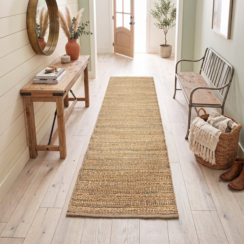 Modern Farmhouse Handmade Natural Fiber Jute Indoor Area Rug with Cotton Backing, Runner 2'6" x 7'9", Tan/Multicolor