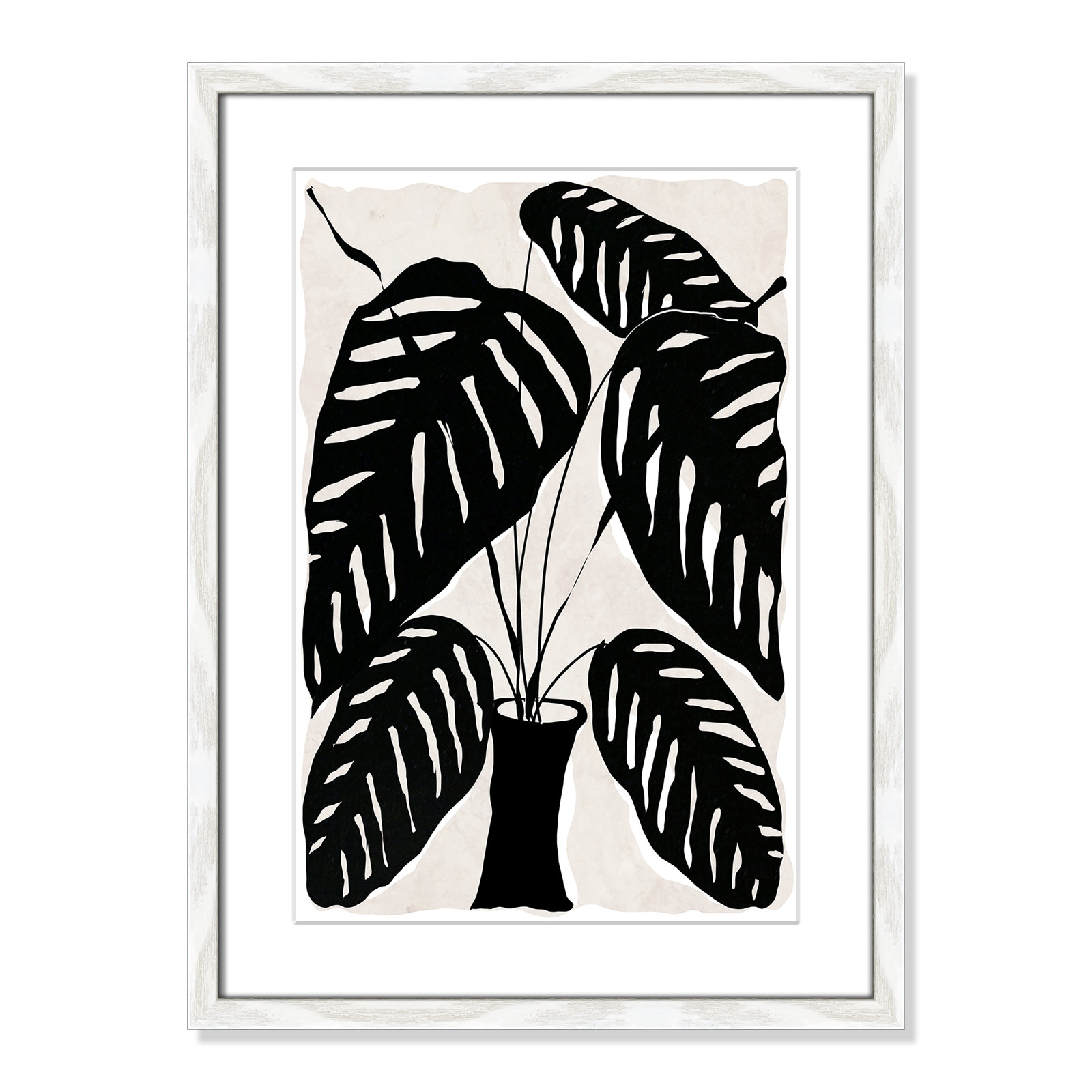 Black and White Potted Plant I Print, 23" H x 17" W x 0.75" D, White Framed