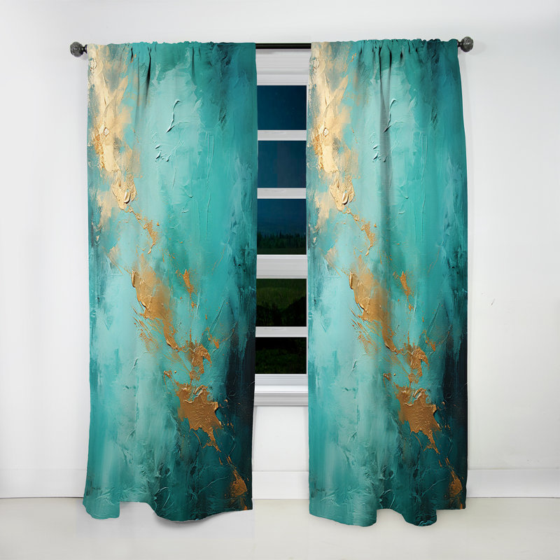 Rideau en velours moderne obscurcissant Torionna Turquoise Tranquility VI - 1 panneau, L 52 po x L 63 po