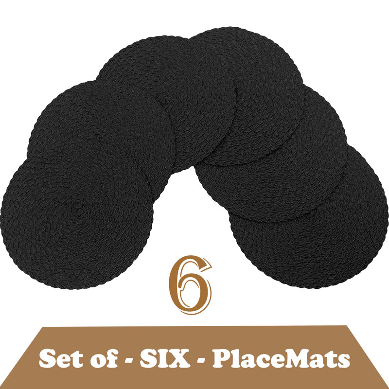 Ensemble de 6 napperons antidérapants Daisy, Noir, noir, noir, noir