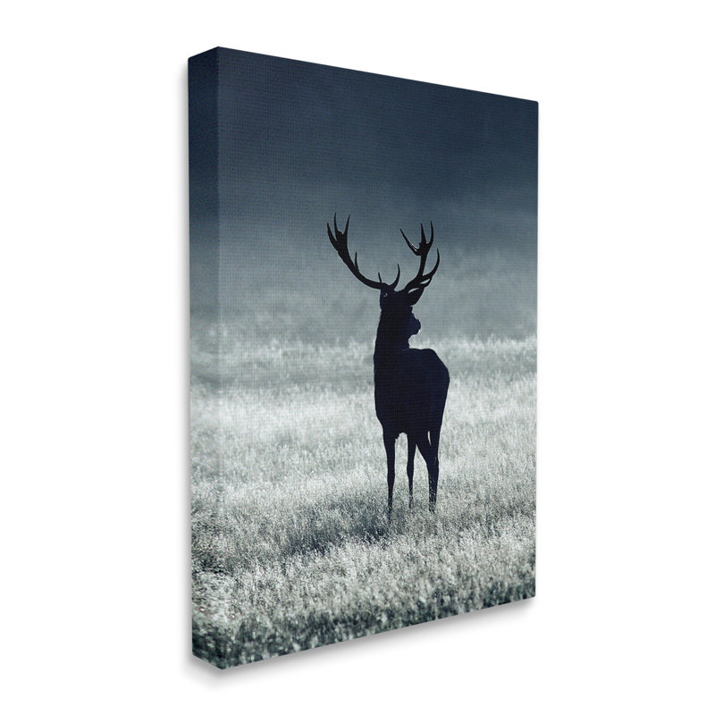«Tranquil Deer Silhouette Foggy Winter Field Landscape» par Incado - photographie, Toile tendue, H 20 po x l 16 po x P 1,5 po