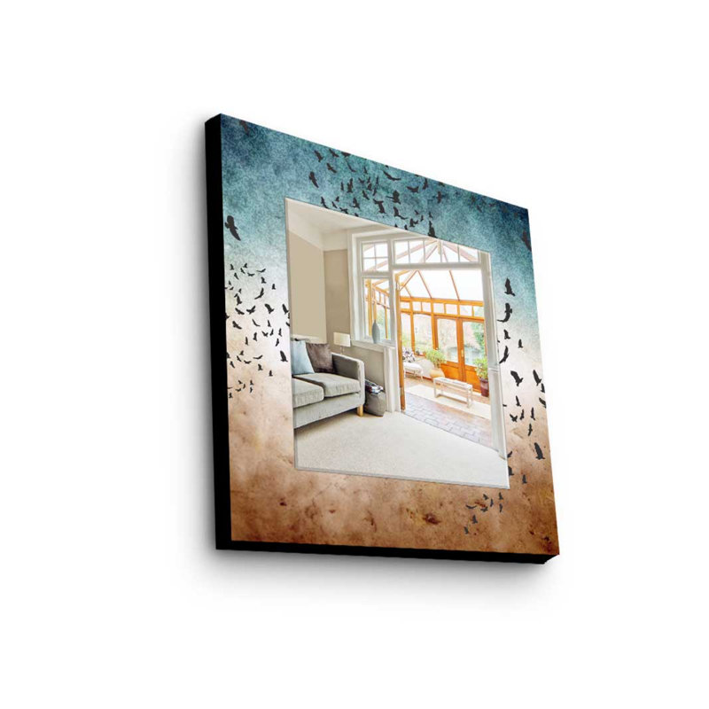 Elegant Decorative Mirror with 100% Pine Wood Frame, 19.7 x 19.7 inches | Real Glass Mirror (Thickness: 0.2 inches) | Stylish Fabric Painting | Perfect for Home Decor & Entryway Accent, Durable and Chic Design