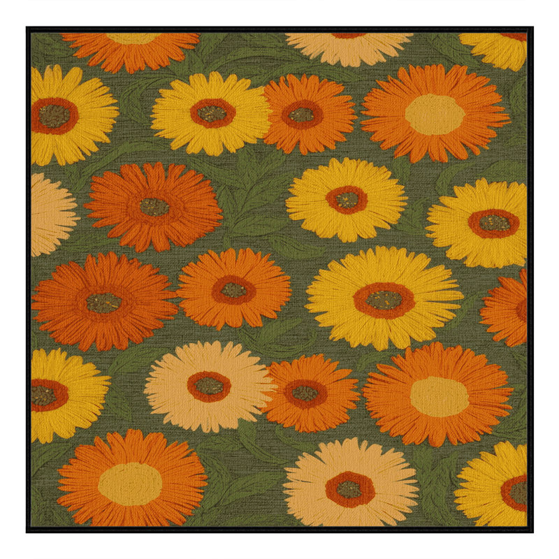 Machine Washable Botanical Brown Area Rug, Square 7'