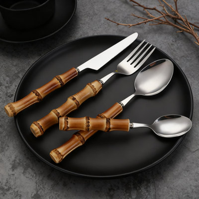 Premium Bamboo Handle Stainless Steel Flatware Set - Durable, Rust-Resistant, Dishwasher Safe Cutlery For Home, Parties, And Gifting