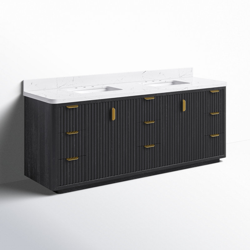 Ensemble de meuble-lavabo double 84 po Adela, Noir, noir, noir, noir, Blanc, Doré