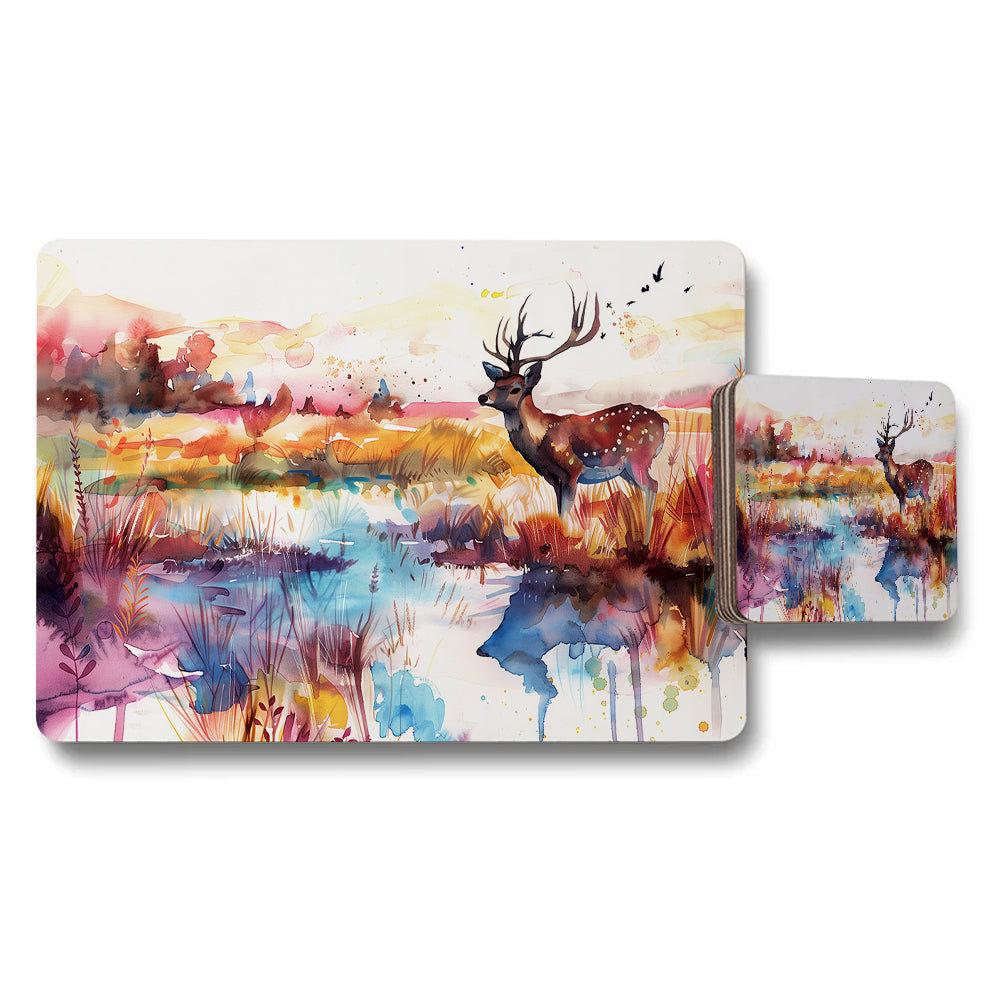 Watercolor Deer Placemats And Coaster Set For Dining Table Decor