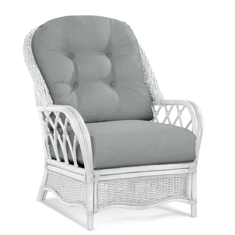 Everglade Rattan Arm Chair, Frost White, Light Blue Performance Fabric; 0851-55