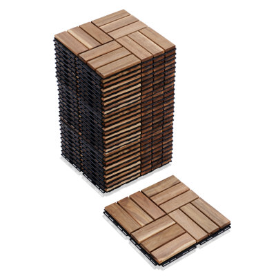 BEEFURNI - 12.1'' x 12.1'' Wood Interlocking Deck Tiles