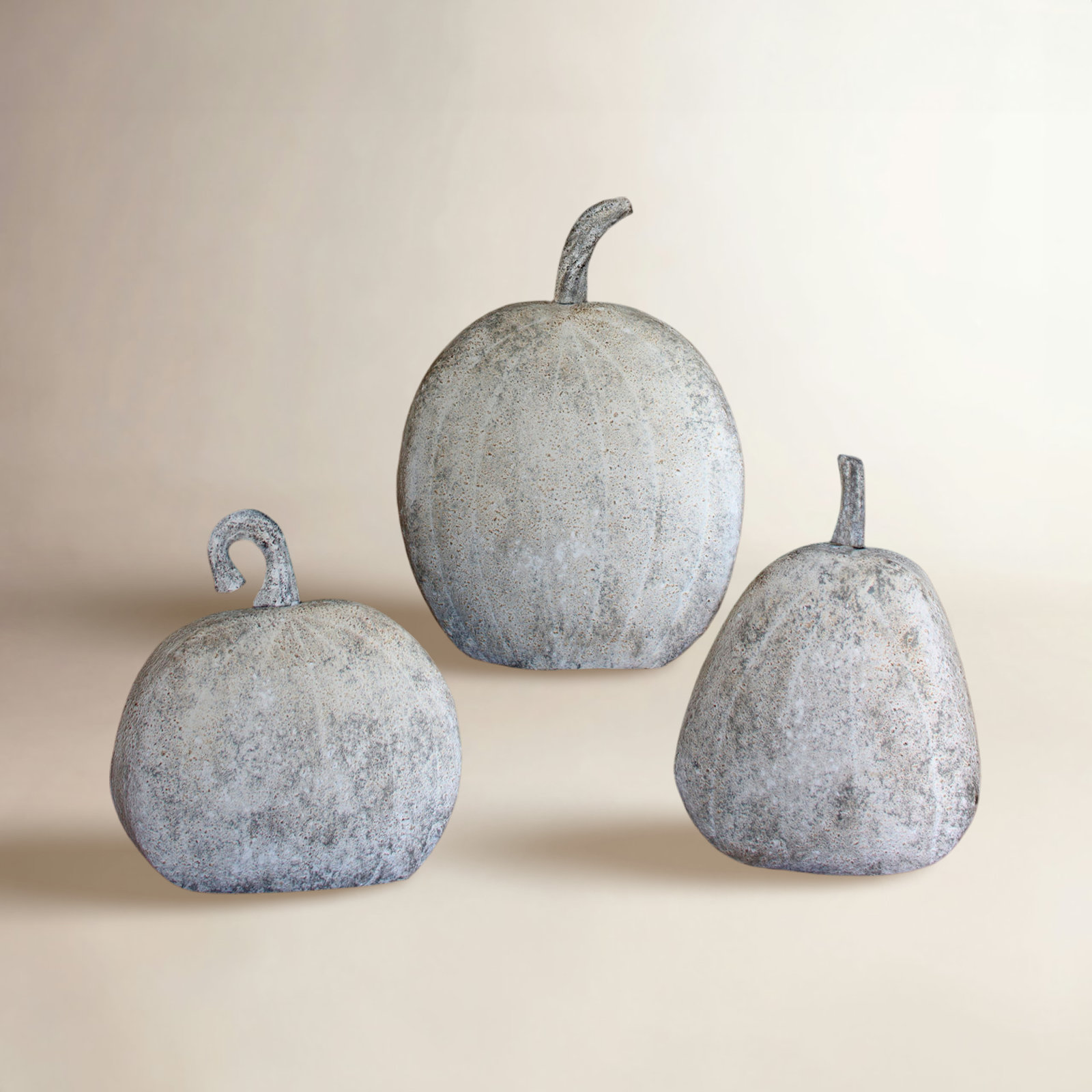 SET OF THREE RUSTIC METAL PUMPKINS