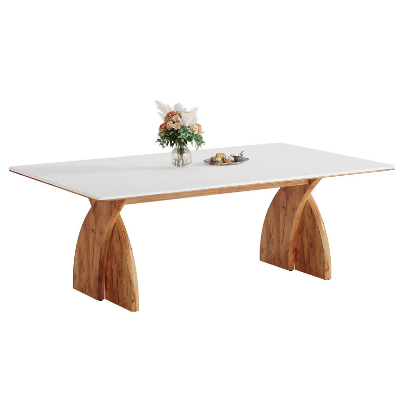 White Brown 70.8-Inch Rectangular Dining Kitchen Table for 6 to 8 People