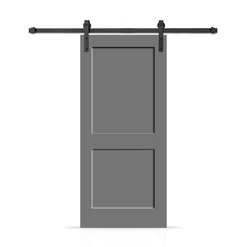 Porte de grange coulissante moderne en composite peint à 2 panneaux avec ensemble de quincaillerie, 24 po x 80 po, Gris clair