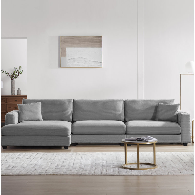 Modern L-Shaped Sectional with USB Port and Cup Holder, Gray Polyester