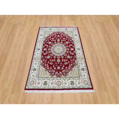 4'6"x6'10" Burgundy Red Nain Design 250 KPSI Soft Wool Hand Knotted Rug 12B543BC9C144F8D997BA27F08499D1B