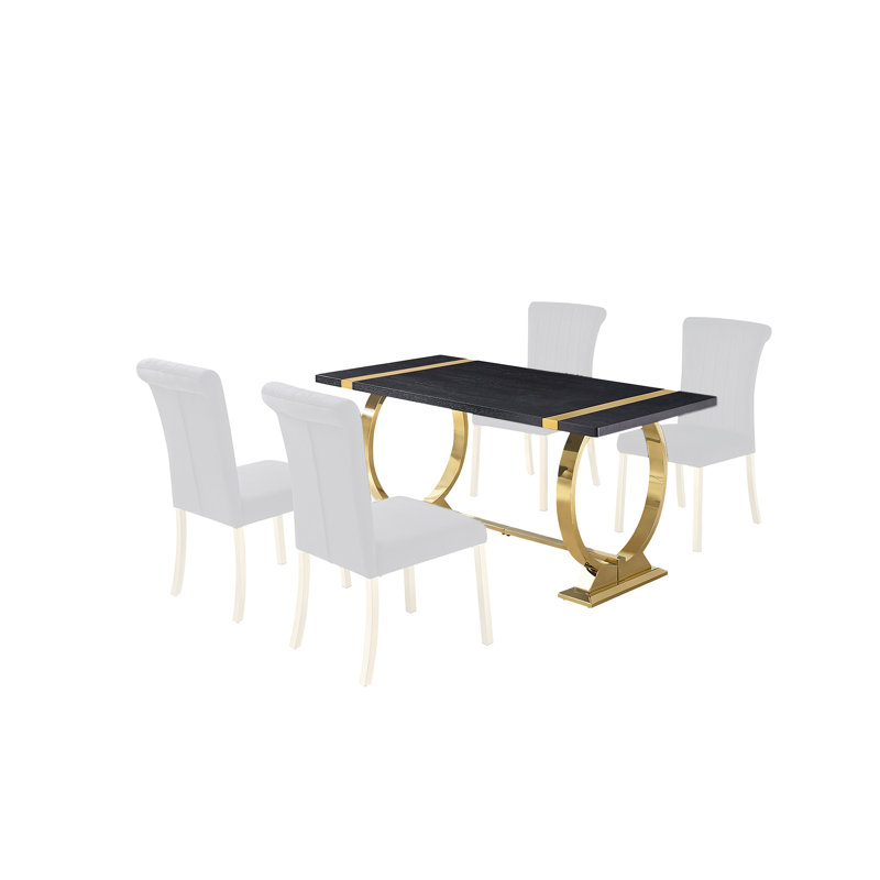 Ensemble de table de salle à manger Cimino, 5 Pieces: Table, 4 Chairs, White/Gold, Doré