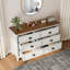 Commode 6 tiroirs, commode double en bois avec poignées noires pour chambre à coucher, salon, couloir Sinta-812307942