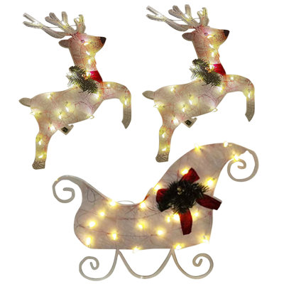 3Pcs Christmas Scene Decoration Decorations Luminous Christmas Sleigh Cart Courtyard Garden Ornaments