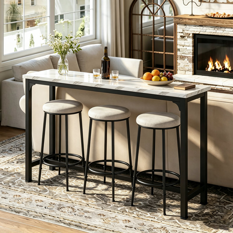 Kyrie Modern Kitchen Counter Height Dining Table Set with 3 Bar Stools, White, Black
