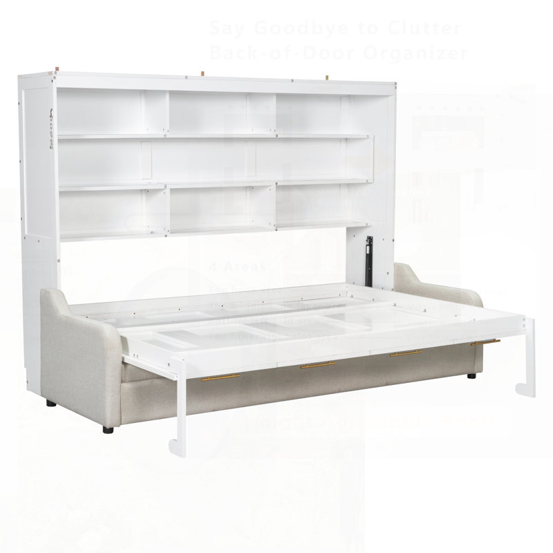 Lit escamotable avec canapé escamotable Murphy, tablettes de rangement intégrées et éclairage à DEL pour économiser de l'espace et un sommeil confortable