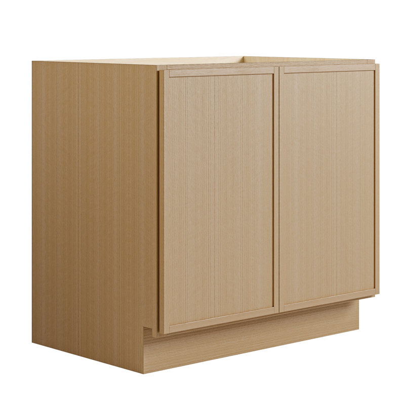 Modern White Oak Kitchen Base Cabinet with Plywood Box, Hinges, Custom Layouts, No, 36"