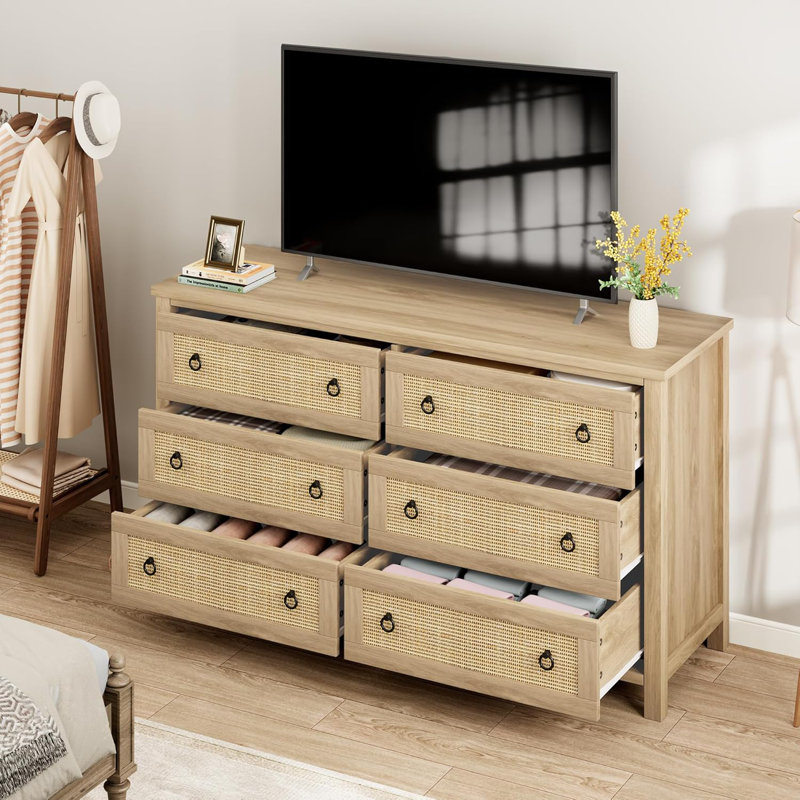 6-commode pour la chambre à coucher - Rangement en rotin naturel pour chambre de bébé et salon