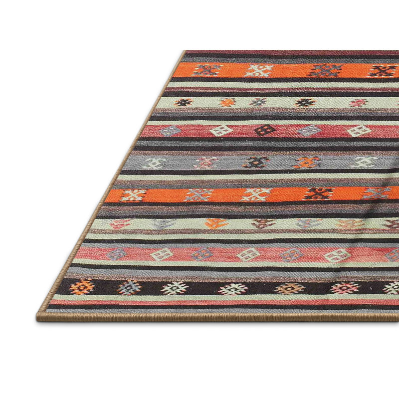 Tapis de zone vert/rouge/brun contemporain, Rectangle 5 pi x 7 pi