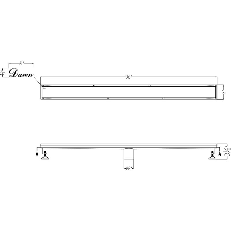 Volga River Series 36 Inch Long Stainless Steel Linear Floor Shower Drain 