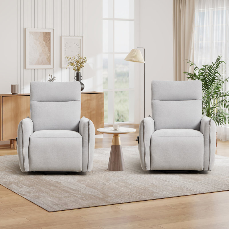 Fauteuil inclinable électrique de massage chauffant 33 po de large avec rangement pour le salon (ensemble de 2), Light Grey