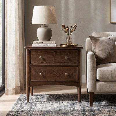 Poston 28''W Transitional Solid Wood Leg End Table with 2 Drawers and Built-In Charging Station