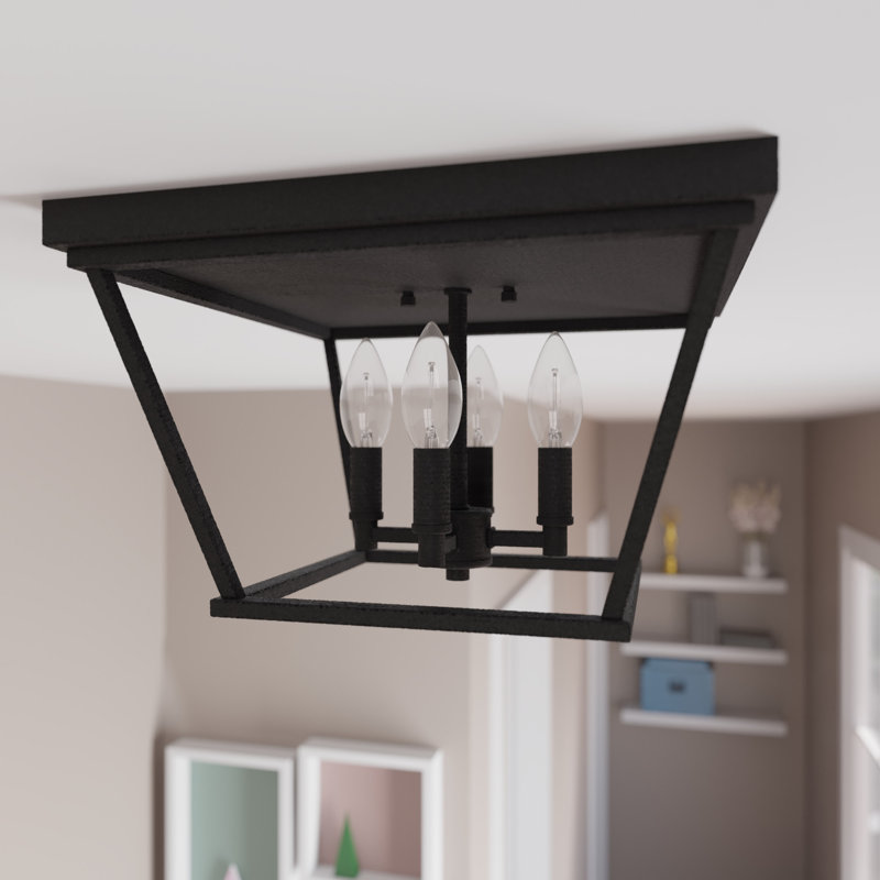 Laurel Ridge 4 - Light 14'' Lantern Square / Rectangle Flush Mount, Natural Iron
