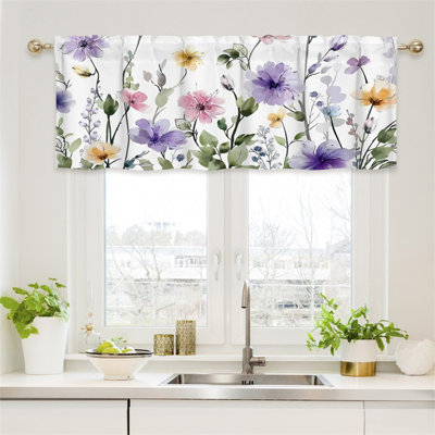 Short Floral Small Window Valance Curtains For Bathroom Kitchen Cafes Thermal Insulating Tier Curtains 52x18inch Colorful Flowers Leaves Plants