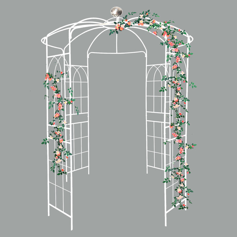 Pavillon de jardin en fer Iron Arch, 81,3 po x 114,2 po, blanc crème, coupe-vent, sphère en métal à assemblage sans effort, couleur blanche, pavillon de jardin, courbe simple