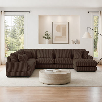 Canapé modulaire surdimensionné de 128,35 po en forme de U Canapé moderne recouvert de velours côtelé doux avec une chaise longue pour le salon (ancien SKU: N719S001690D), brun