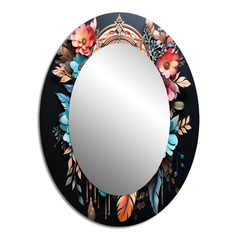 TEAL - Attrape-rêves rose style bohème - Miroir mural ovale traditionnel, 40 po x 30 po