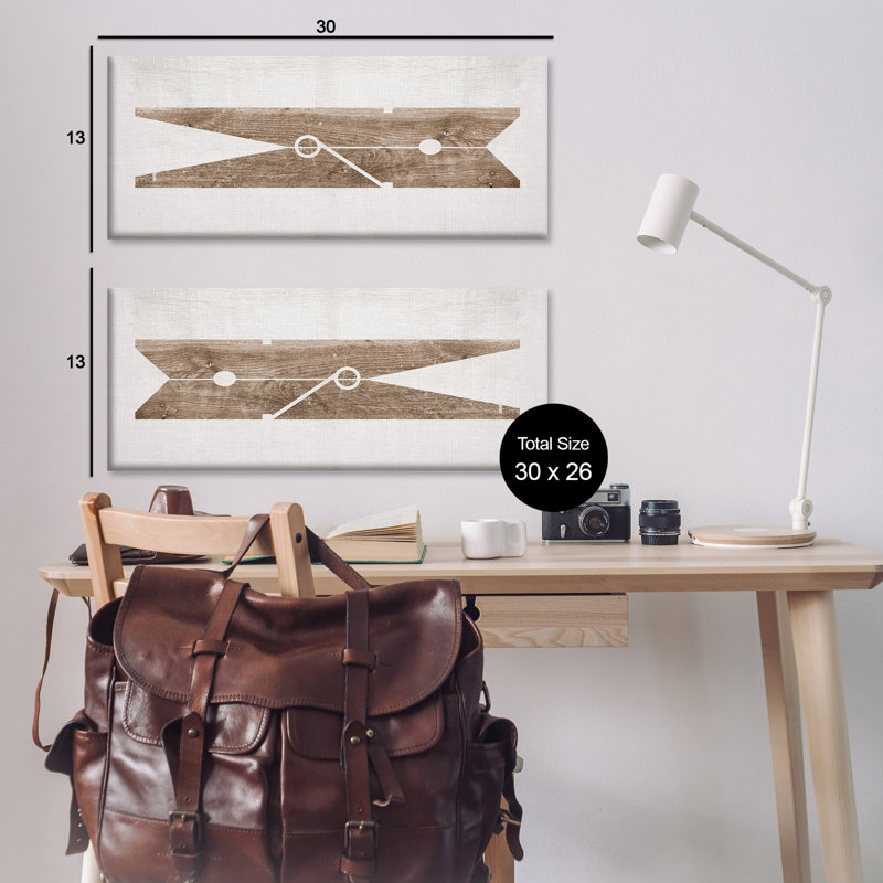 «Minimal Laundry Textespins Brown White Design» par Daphne Polselli, impression sur toile 2 pièces, H 13 po x l 30 po