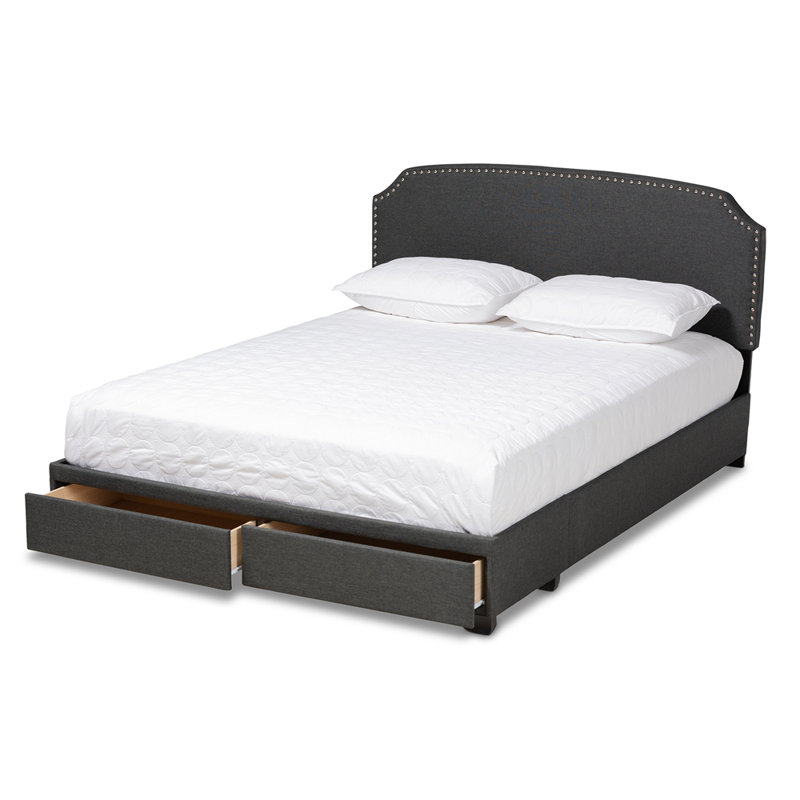Lit plateforme tapissier avec rangement Evanne Dahle, Grand, Gris foncé