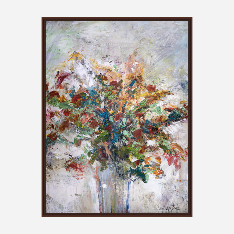 Floral - Artist Enhanced Canvas Print, 30" H x 24" W x 1.75" D, Brown Framed Canvas