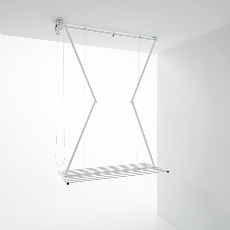 Foxydry Mini White Aluminum Foldable Retractable Clothesline, 180cm H x 128cm W x 54cm D