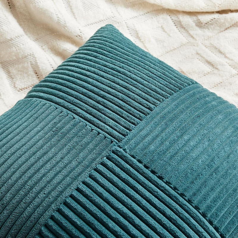 Ensemble de 2 housses de coussins décoratifs bleu sarcelle pour le canapé-lit du salon, décoration de maison de campagne rustique Boho, housse de coussin carré texturé en velours côtelé