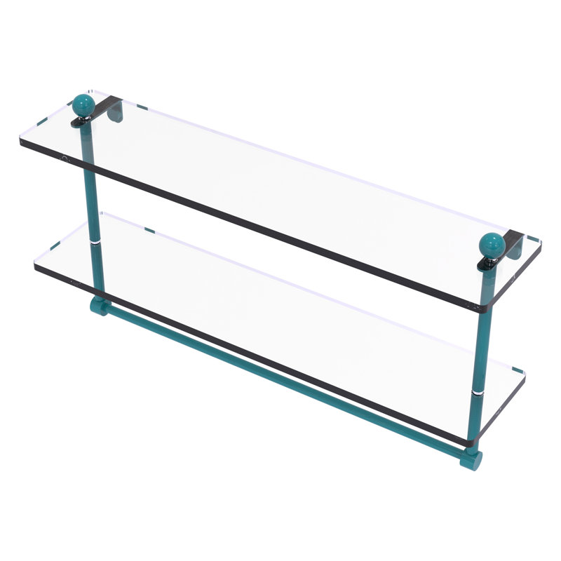 Tablette en verre à deux niveaux avec barre à serviettes intégrée, H 12 po x l 22 po x P 5 po, Bleu sarcelle Glokzin