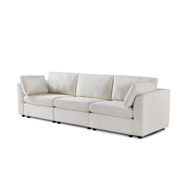 Modulaire en chenille blanc crème - 3, style victorien avec accoudoirs roulés, conception victorienne sans accoudoirs, 3 avec accoudoirs
