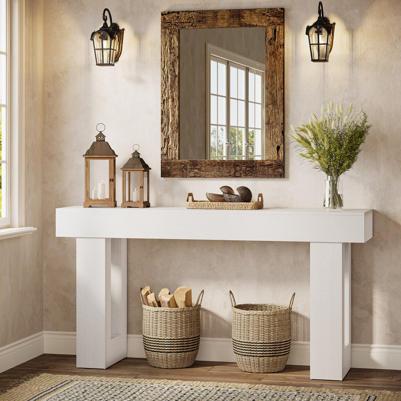 63" Farmhouse Console Table, Rectangular Wooden Sofa Table, White
