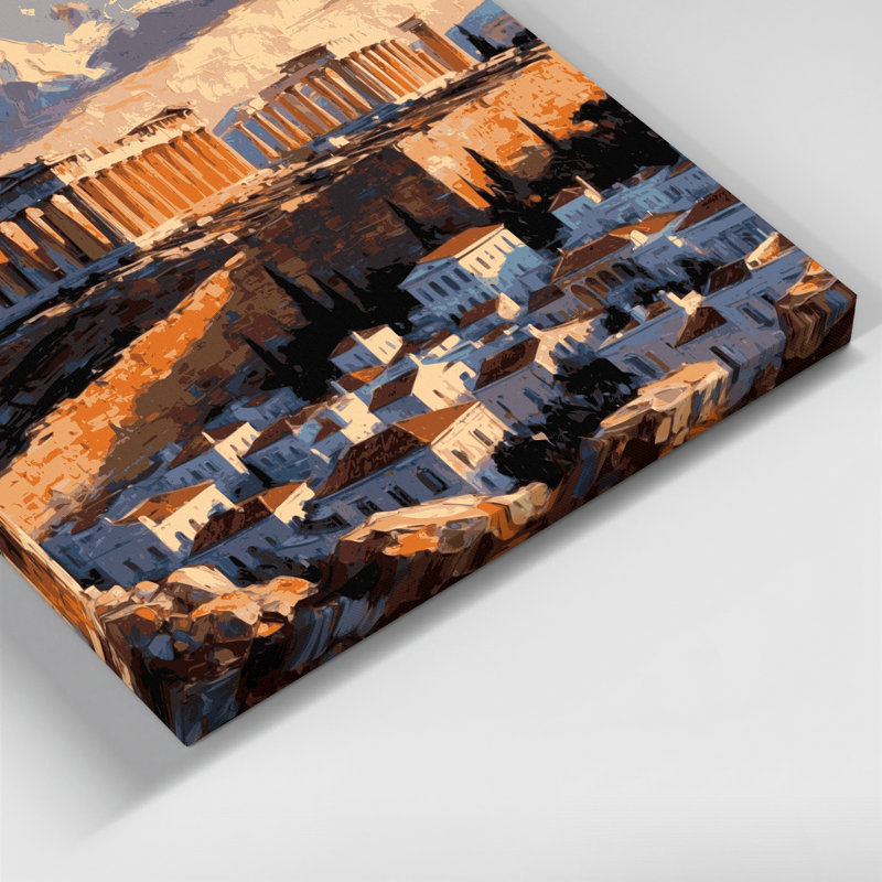 Art urbain sur toile brun, "Villes d'Athènes, Grèce", H 8 po x l 8 po