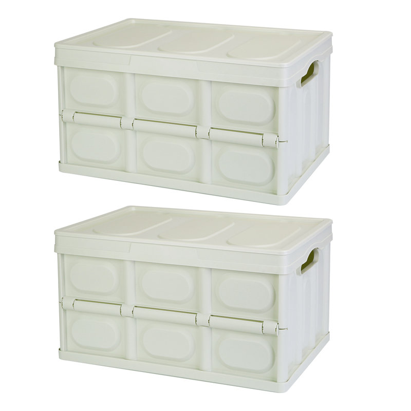 2 pièces 56L bacs de rangement pliables avec couvercle anti-poussière imperméable à l'eau intérieur sac poignée poignée de rangement empilable boîte de rangement pour Campin