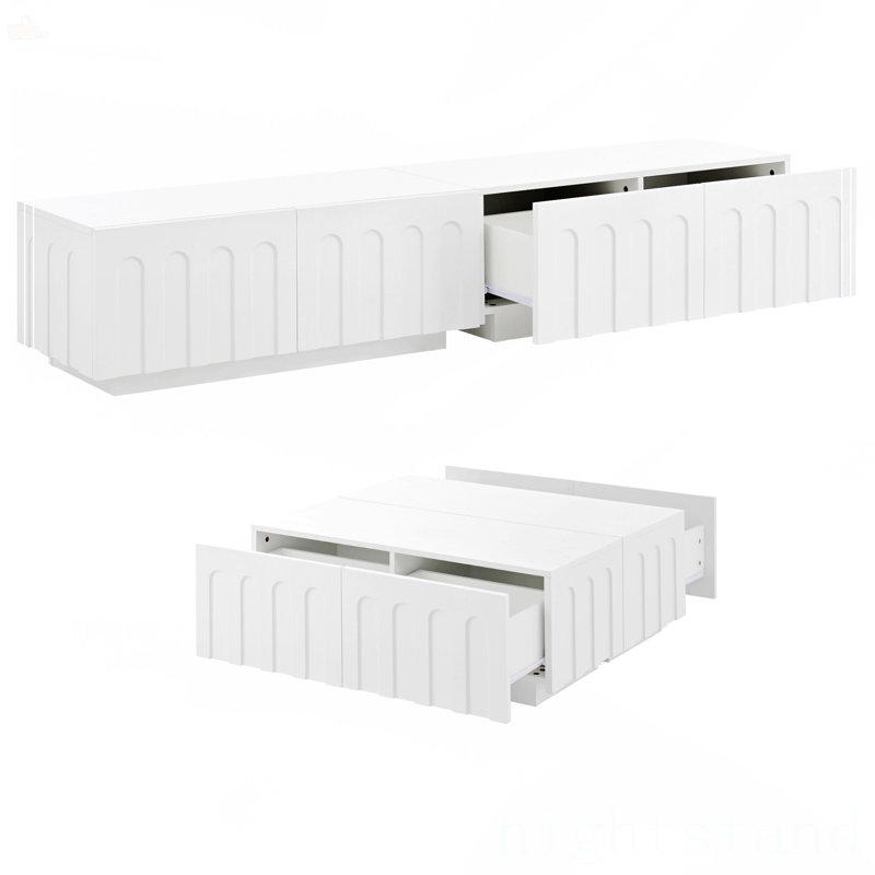 Ensemble de 2 meubles télé élégants et table basse, Blanc