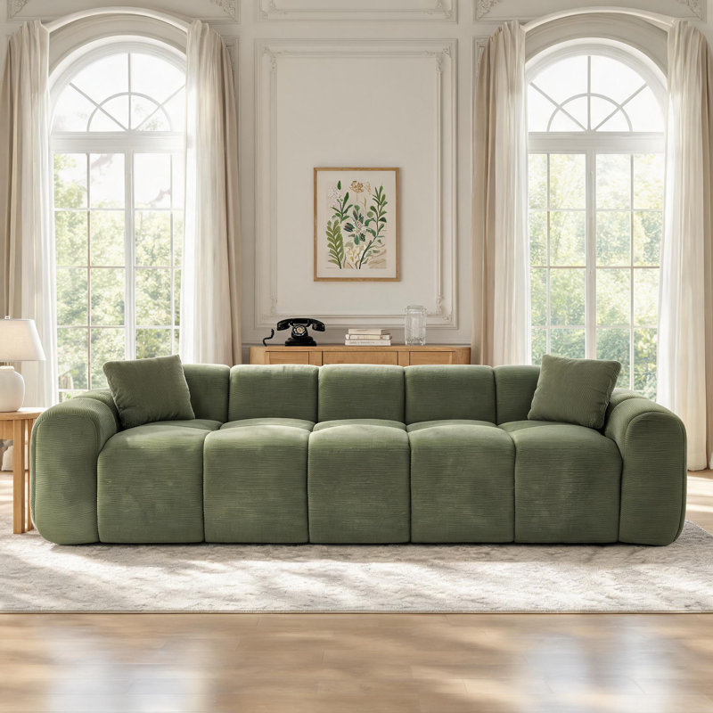 Très grand canapé à compression 98,4 po, canapé en velours côtelé nuage avec 2 coussins et conception sous vide, canapé rembourré 4 places pour petit studio, facile à déplacer