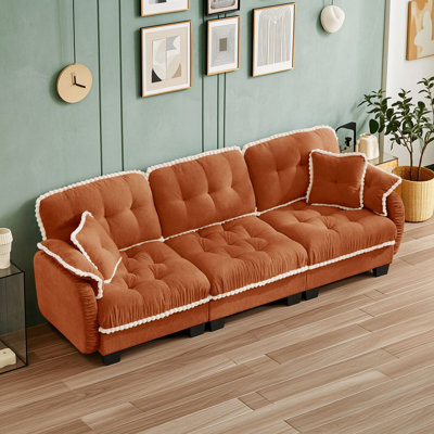 Canapé modulaire 3 places avec accoudoirs coussinés, coussins capitonnés et siège profond ergonomique pour le salon